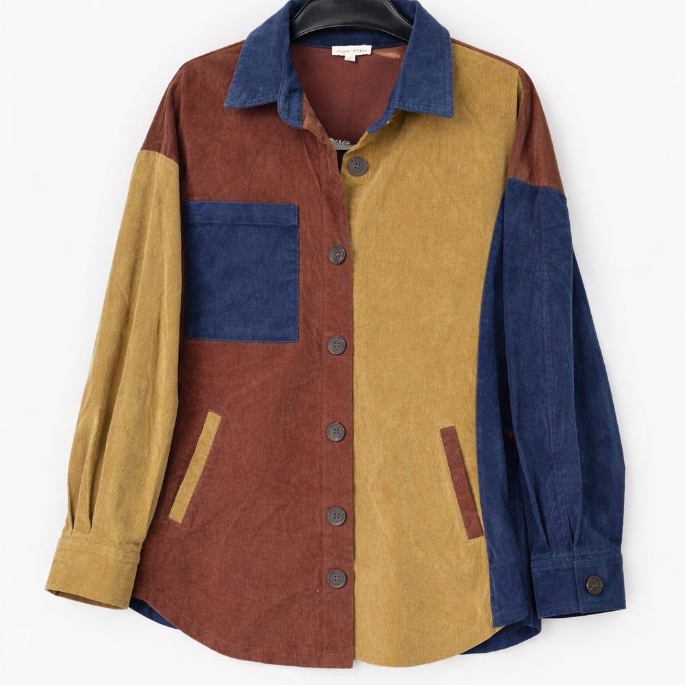 Main Strip Colorblock Patchwork Jacket Small Shac… - image 2